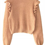 ZARA  Camel Tan Ruffle Shoulder Crewneck Cropped Sweater Size Medium Photo 0