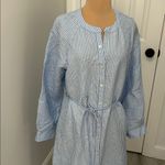 Loft  Linen Blend Blue/White Striped Button Dowm Long Sleeve Dress Photo 4