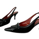 Donald Pliner  Leather Sling Back Mules Sz 8 Black Kitten Heels Kiltie Point Toe Photo 1
