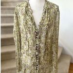 Bob Mackie Vintage Y2K Green White Brown SHEER Silk Boho Whimsigoth Fairy Blouse Photo 0