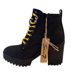Seven7 Women's Black Platform Ankle Boots Lace Up Lug Platform Heel Size 9 Photo 3