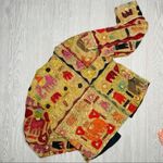 Sacred Threads  fall tone cotton sweater cardigan jacket with elephants quilted L Photo 4