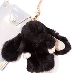 Soft Fluffy Rabbit Keychain Cute Plush Key Rings Faux Fur Keyring Pompom Black Photo 0