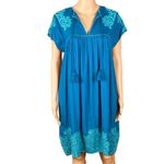 Sundance  “Bright Pathway” teal, embroidered, shift dress w/POCKETS. Size XS. EUC Photo 2