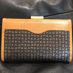 TED LAPIDUS Leather and Monogramed Hinged Wallet Clutch Engraved Clasp Photo 1