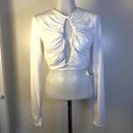 Mistress Rocks Sexy Ruched Cropped Siren White Long Sleeve Top Size Small NEW Photo 3