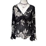 American Vintage Y2K VTG. 100% SILK BLACK DARK FAIRY GOTH SHEER BABY DOLL BLOUSE MEDIUM EUC. Photo 2