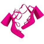 ZARA Chunky Neon Pink Strappy Heels Platform Sandals Ankle Strap Square Toe 39 Photo 3