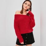 Wishful Thinking  Red Chenille Eyelash Knit Chunky Off Shoulder Sweater - Sz S/M Photo 1