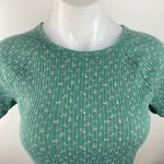 American Eagle Green Floral Print Crewneck Short Sleeve Ribbed Knit Crop Top M Photo 2