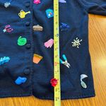 VTG Y2K 2000 Michael‎ Simon Black Cardigan Sweater Gardening Theme Sz Small S Photo 9