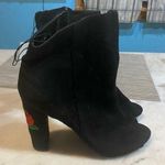 Rue 21 Open-toed ankle boots with rose printed heels Photo 0