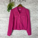 LFD Bright Barbie Pink Waffle Knit Scallop Collar Snap Button Jacket Size M Photo 2