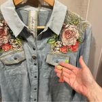 Beautiful NWT Aratta Silent Journey chambray floral gold embroidery boho shirt Pink Photo 10