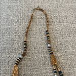 Casual Corner Gold and Blues Wooden Beaded Double Strand Necklace Photo 3