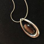 Ny Collection Silver with Tigers Eye colored Stone pendant NY necklace Photo 2