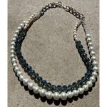 Vintage Layered Pearl Multi Layered White Blue Bead Round Glass Necklace Sz 22” Photo 2
