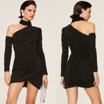 Aliette Black Ruched Bodycon Cut Out Mock Neck Long Sleeve Mini Dress Size 4 Black Photo 11