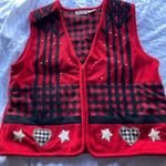 ASHLEY HILL Red Black Pullover Zip Hearts Vest Wool Women’s Sweater Size XL Photo 2