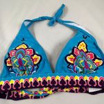 XL Sky Blue Yellow Floral Design Hippie Swim Top Photo 0