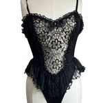 Midnight Hour 90s Vintage Dark Fairy Lace Black & Gold Bodysuit With Sheer Flouncy Tutu Size M Photo 0