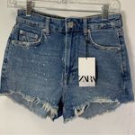 ZARA  Denim distressed embellished high waisted shorts Photo 0