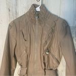 Betsey Johnson  Khaki Tan Scalloped Tie Back Zip Up Jacket- size S Photo 10
