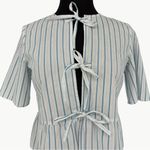 Sézane NWT  Ileana Striped Tie-Front Crop Blouse | Sz EU 36 (US 4) | Ecru/Blue Photo 8