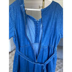 Erika Vintage Denim Maxi Dress Floral Embroidery Cottagecore V Neck Prairie Boho Photo 4