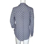 EXPRESS Shirt Womens Small Blue Multi Geometric Portofino Chiffon Casual Career Photo 3