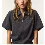 ZARA NWT 2 piece matching pants set charcoal gray zipper front collared top Photo 4