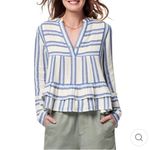 Faherty Vida Baja Stripe Cotton Blouse Shirt Top White Blue Stripe Small cotton Photo 11