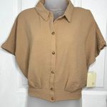 Pie In The Sky Crinkled Button Down Crop Blouse Photo 0
