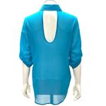 CCC Turquoise Tie Front Cutout Back Blouse Medium Statementwear Sheer Urban Chic Blue Photo 4