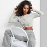 Wild Fable NWT Ruched Drawstring Blouse Heather Gray Long Sleeve Fitted Top New Photo 0