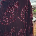 ECI New York Oxblood Velvet Silk Blend Eyelet Detail Scallop Hem Button Up Top Photo 2