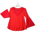 Free People  Shirt Womens Medium Red Just Like Honey Thermal Bell Sleeve Boho Photo 11