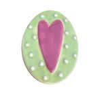 Vintage Porcelain Ceramic Pin Brooch Oval Green Mauve Heart Dots Estate 2.5" Pink Photo 0