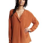 Vince | Size 2 | Oversized Silk Pullover V-Neck Shirt in Gingersnap Burnt Orange Photo 1