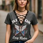 Rebellious One NWT Easy Rider X Nordstrom Lace Up Graphic Tee Shirt Photo 0