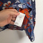 Farm Rio  Smocked Pineapple Flowers Long Sleeve Ruffle Top in Navy Blue Large Photo 4