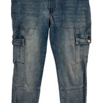 Kancan Avery Straight Leg Cargo Jeans women 9* cropped stretch medium wash denim Blue Size undefined Photo 0