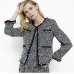J. Crew Lady Metallic Tweed Jacket Blazer Black Rainbow Multi Fringe Women’s 8 Photo 1
