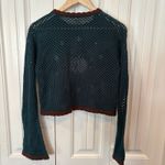 Earthbound Trading Co Teal Sun Crochet Crop Sweater Size Small Blue Photo 1