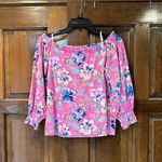 Lilly Pulitzer Lessa Off The Shoulder Top Pink Isle Bud Medium Resort Shirt Photo 2