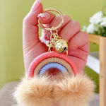 Rainbow Pom Pom Keychain Charm Pastel Boho Tassel Accessory NWT Pink Photo 0