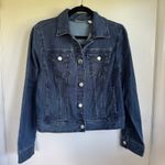 Chico's  Womens Blue Jean Denim Jacket Size 1/Medium Dark Wash Stretch Cotton Photo 0