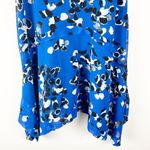 CAbi  Untamed Electric Blue Floral Handkerchief Hem Polka Dot Lined Dress Medium Photo 9