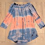 Dress Barn DB‎  S Small Tie Dye Tunic Babydoll Top Shirt Cover Up Blue Pink Boho Photo 0