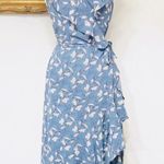 Max Studio NEW Blue Floral Boho Midi Wrap Dress Summer Spring L Large NWT Photo 0